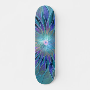 Blue Purple Flower Dream Abstract Fractal Art Skateboard