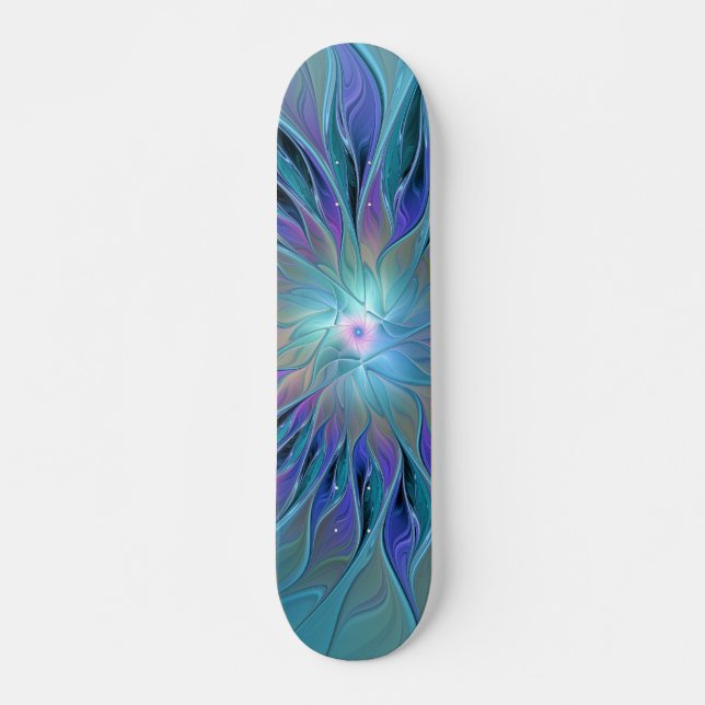 Blue Purple Flower Dream Abstract Fractal Art Skateboard (Front)
