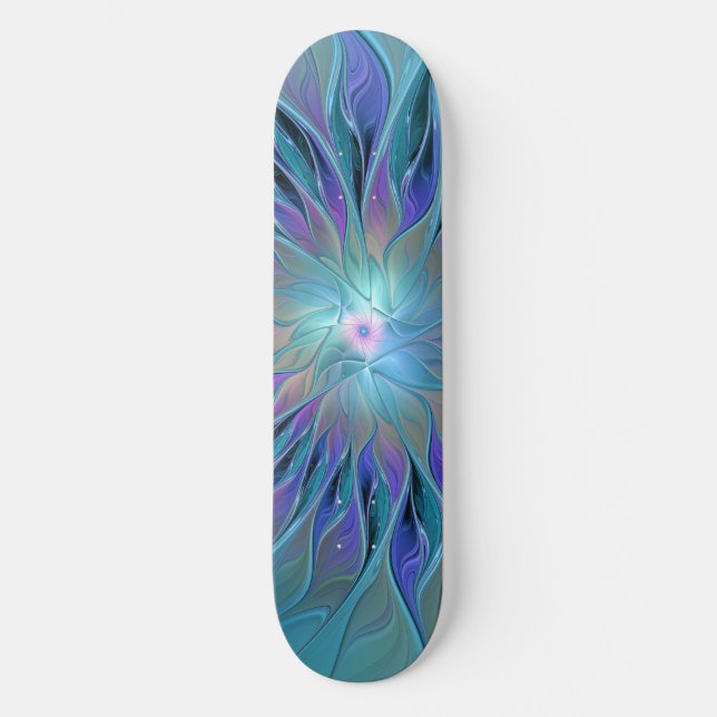 Blue Purple Flower Dream Abstract Fractal Art Skateboard (Front)
