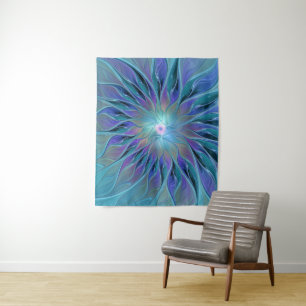 Blue Purple Flower Dream Abstract Fractal Art Tapestry