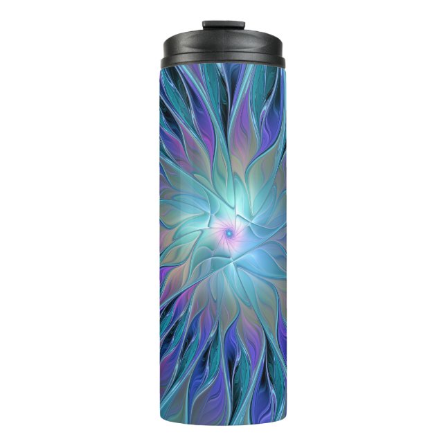 Blue Purple Flower Dream Abstract Fractal Art Thermal Tumbler (Front)