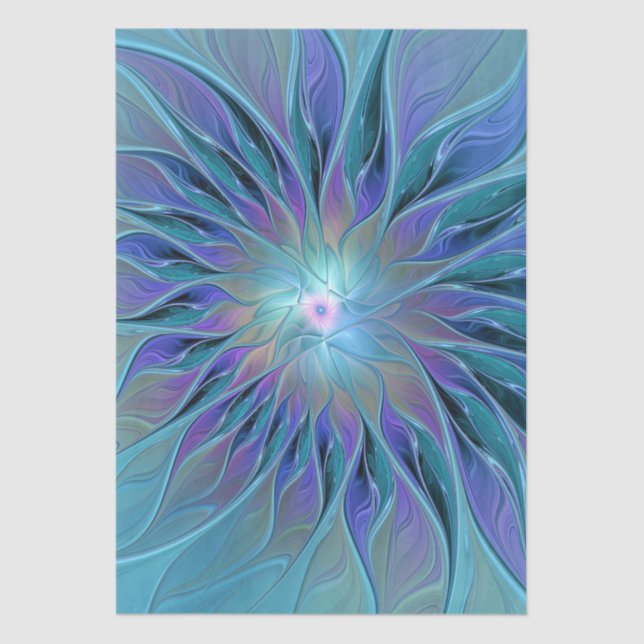 Blue Purple Flower Dream Abstract Fractal Art Tissue Paper (Front)