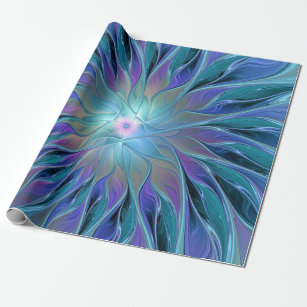 Blue Purple Flower Dream Abstract Fractal Art Wrapping Paper