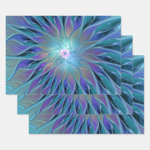 Blue Purple Flower Dream Abstract Fractal Art Wrapping Paper Sheet
