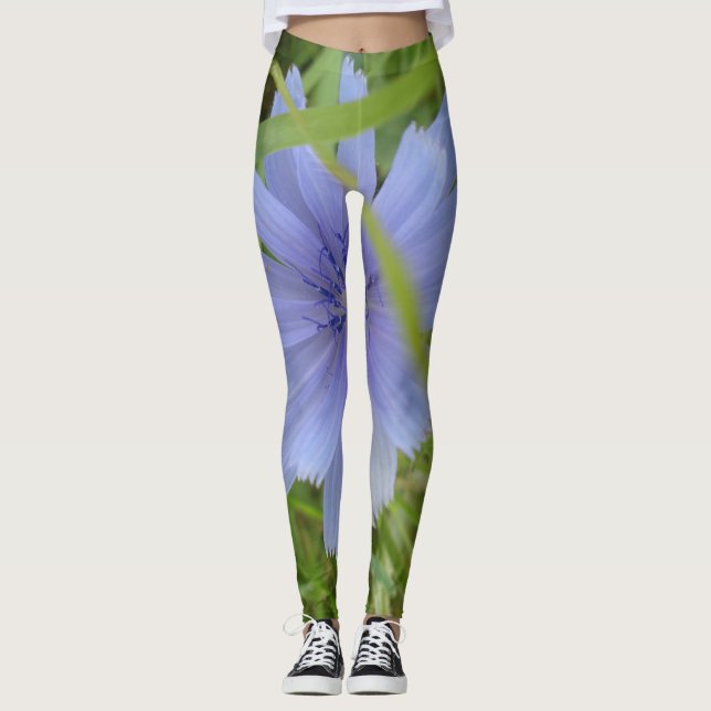 Blue Purple Flower Elegant Floral Leggings (Front)
