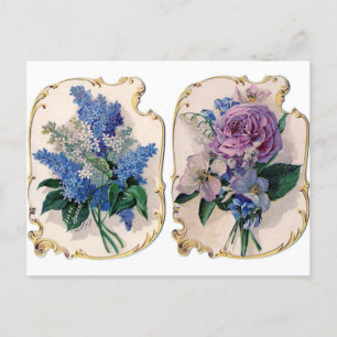 Blue Purple Flower Floral Vintage Postcard