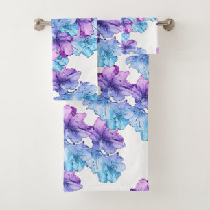 Blue Purple Flower Illustration Bath Towel Set
