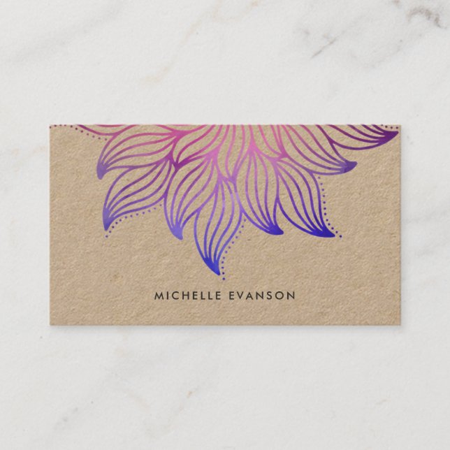 Blue Purple Flower Mandala Bohemian Kraft Business Card (Front)