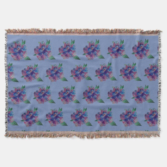 Blue, Purple flower,  Summer MoodArt Throw Blanket (Front)