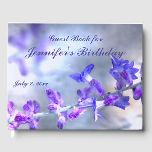 Blue Purple Flowers Birthday Party Guest Book
