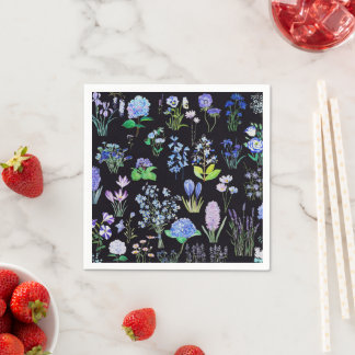 blue purple  flowers collection  oil painting 2 napkin
