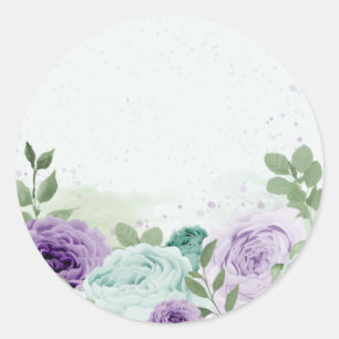 blue purple flowers greenery botanical classic round sticker