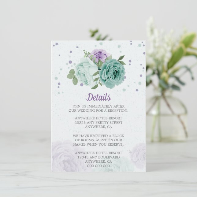blue purple flowers greenery botanical enclosure card (Standing Front)