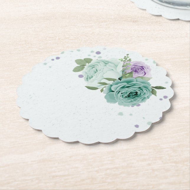 blue purple flowers greenery botanical paper coast paper coaster (Angled)