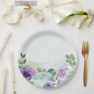 blue purple flowers greenery botanical paper plate