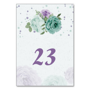 blue purple flowers greenery botanical table number