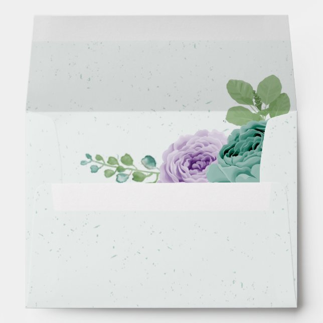 blue purple flowers greenery botanical wedding envelope (Back (Bottom))