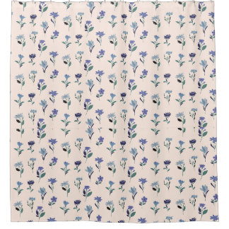 Blue & Purple Flowers on a Beige background Shower Curtain