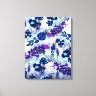 Blue Purple Flowers Pattern Canvas Print