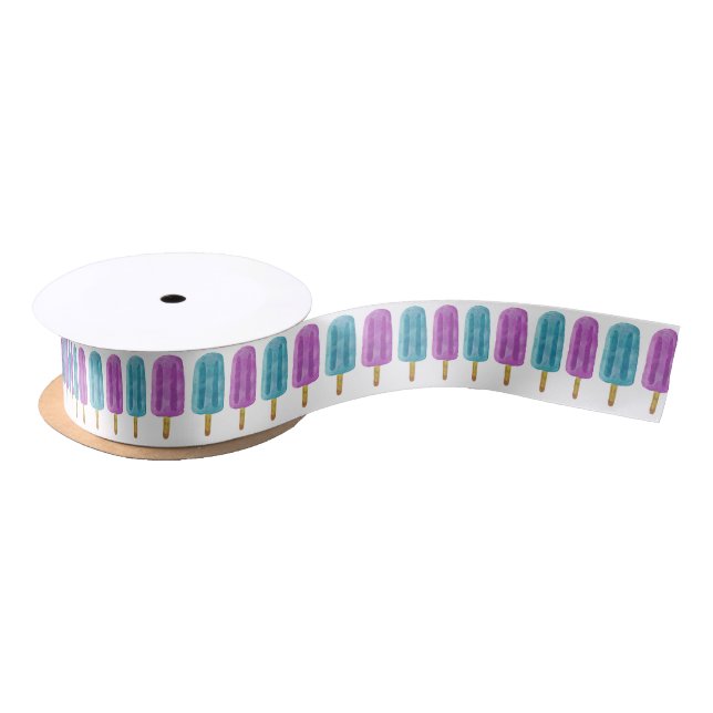 Blue & Purple Frozen Ice Pop Summer Pattern Satin Ribbon (Spool)
