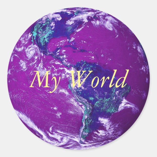Blue purple funny globe earth world cover classic round sticker (Front)