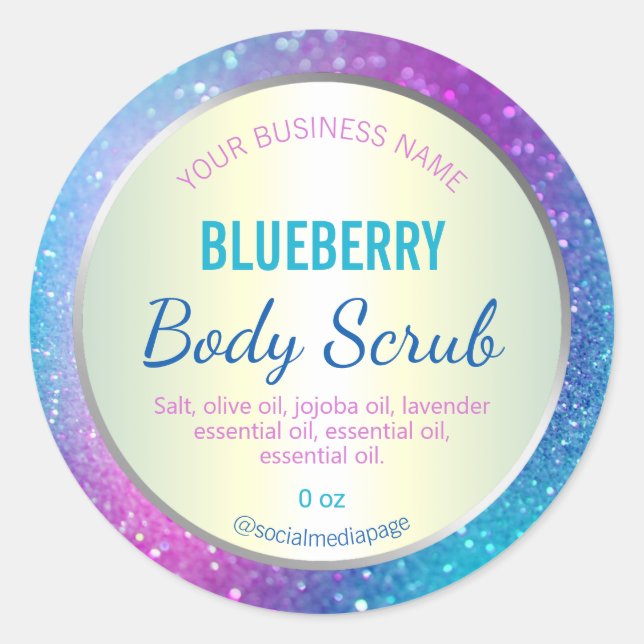 Blue Purple Galaxy Glitter Coloured Product Label (Front)