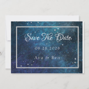 Blue Purple Galaxy Wedding Save The Date Cards