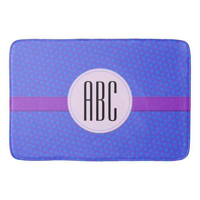 Blue Purple Geometric Personalised Monogram Bath Mat (Front)
