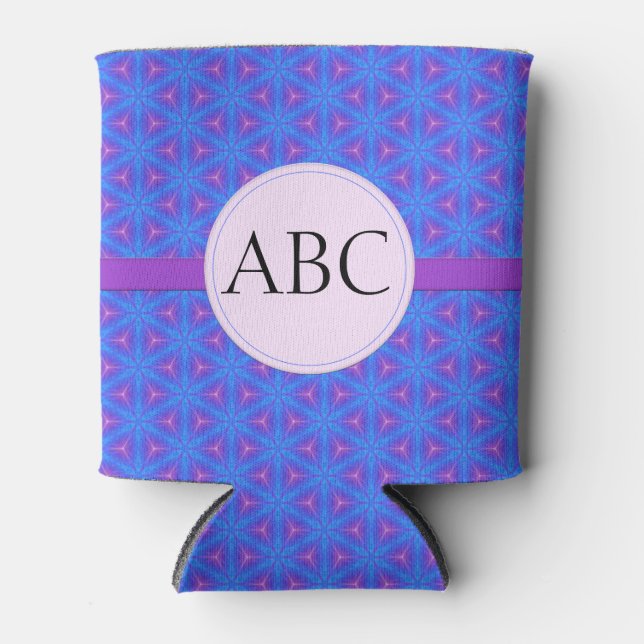 Blue Purple Geometric Personalised Monogram Can Cooler (Front)