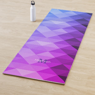 Blue purple  geometric square pattern Monogram Yoga Mat