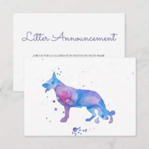 Blue Purple German Shepherd Watercolor Dog Invitation