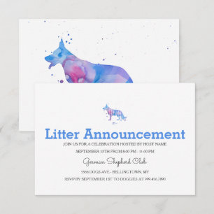 Blue Purple German Shepherd Watercolor Dog Invitation