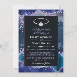 Blue Purple Glitter Agate Wedding Invitation
