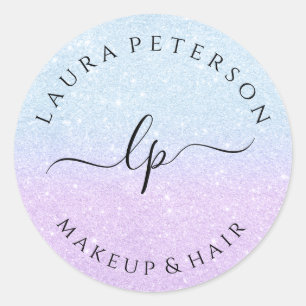 Blue purple glitter handwritten script calligraphy classic round sticker