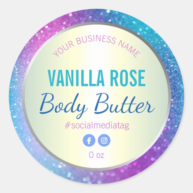 Blue Purple Glitter Holographic Product Label (Front)