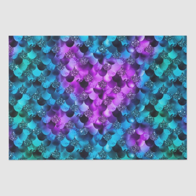 Blue & Purple Glitter Ocean Glamour Mermaid Scales Tissue Paper (Front)