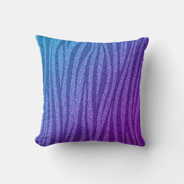 Blue Purple Glitter Zebra Print Metallic  Cushion (Front)