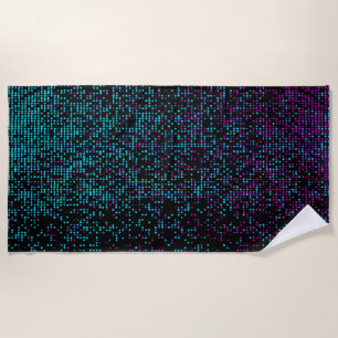 Blue Purple Glowing Spots on Black Beach Towel