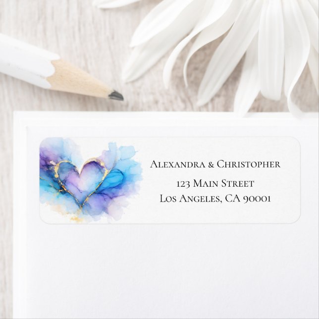 Blue Purple Gold Abstract Heart Return Address  (Insitu)