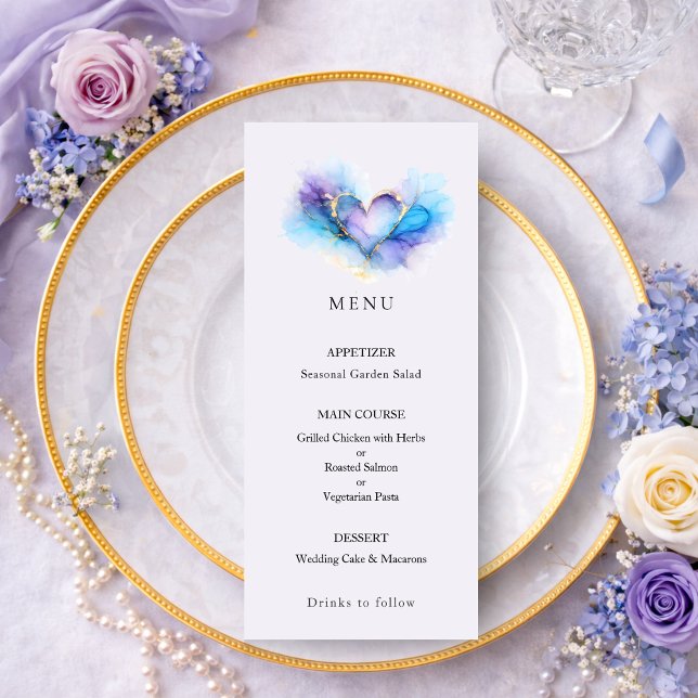 Blue Purple Gold Abstract Heart Wedding Menu (Creator Uploaded)