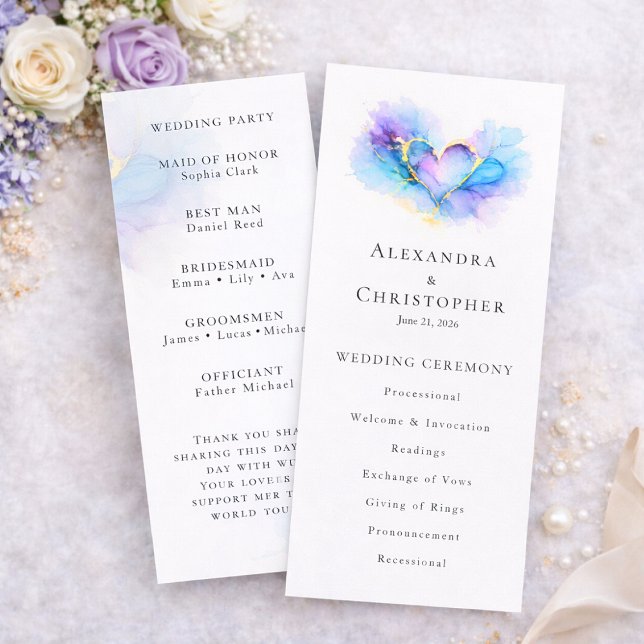Blue Purple Gold Abstract Heart Wedding Program  (Creator Uploaded)