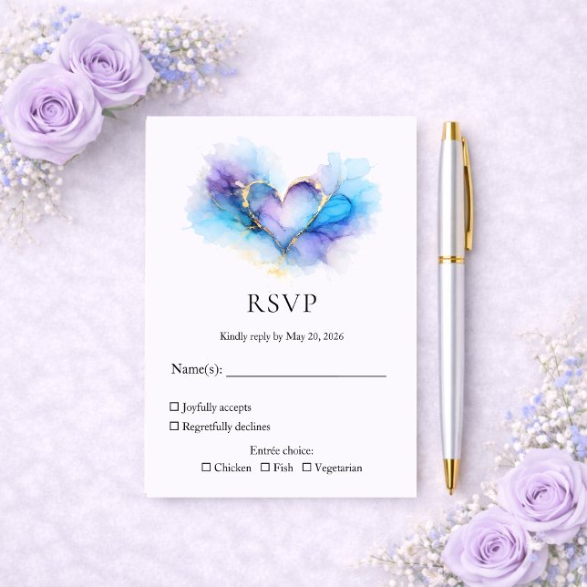 Blue Purple Gold Abstract Heart Wedding RSVP (Creator Uploaded)