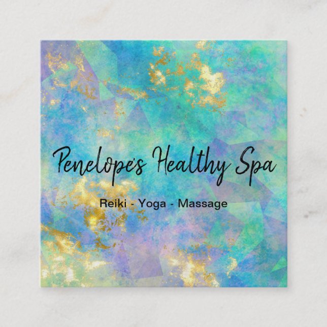 Blue Purple Gold Abstract Square Business Card (Front)