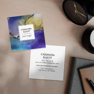 Blue Purple & Gold Alcohol Ink Liquid Art Square Business Card