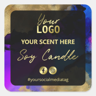 Blue Purple Gold Ink Soy Candle Labels