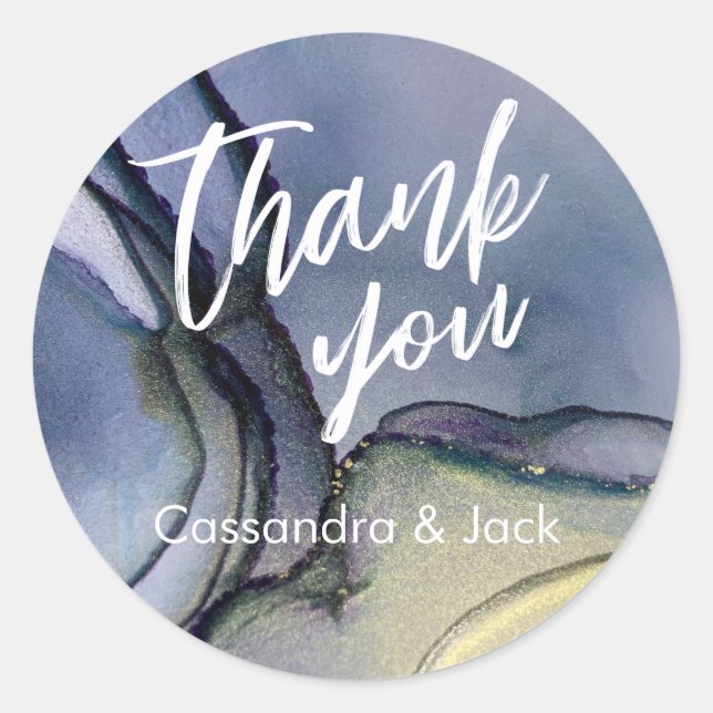 Blue Purple Gold Liquid Abstract Art Casual Hand Classic Round Sticker (Front)