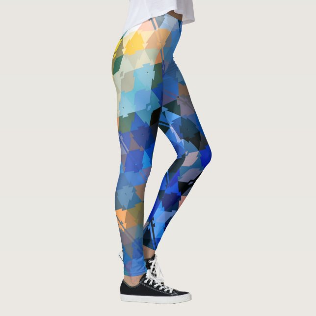 blue purple gold orange abstract geometric  leggings (Right)