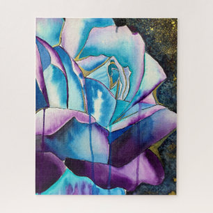 Blue purple gothic watercolor rose art jigsaw puzzle
