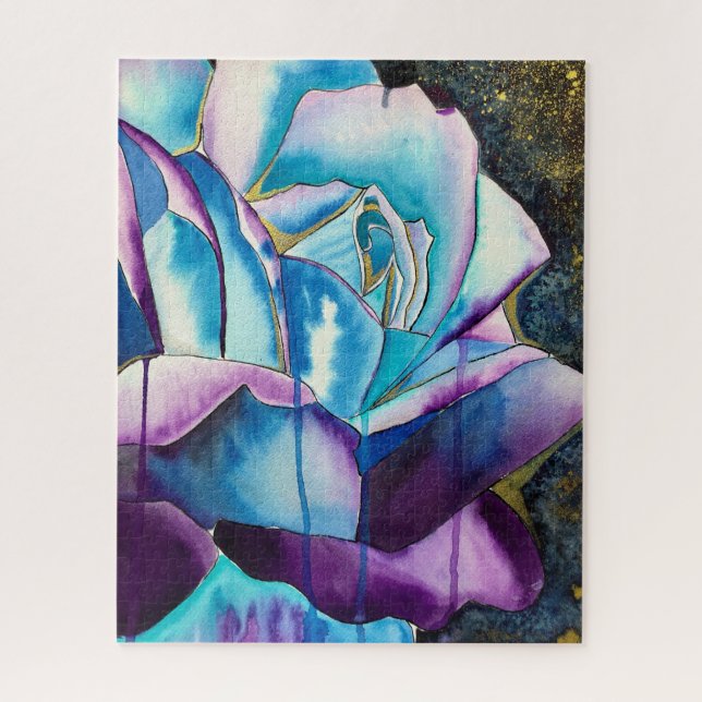 Blue purple gothic watercolor rose art jigsaw puzzle (Vertical)