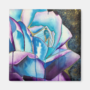 Blue purple gothic watercolor rose art magnet